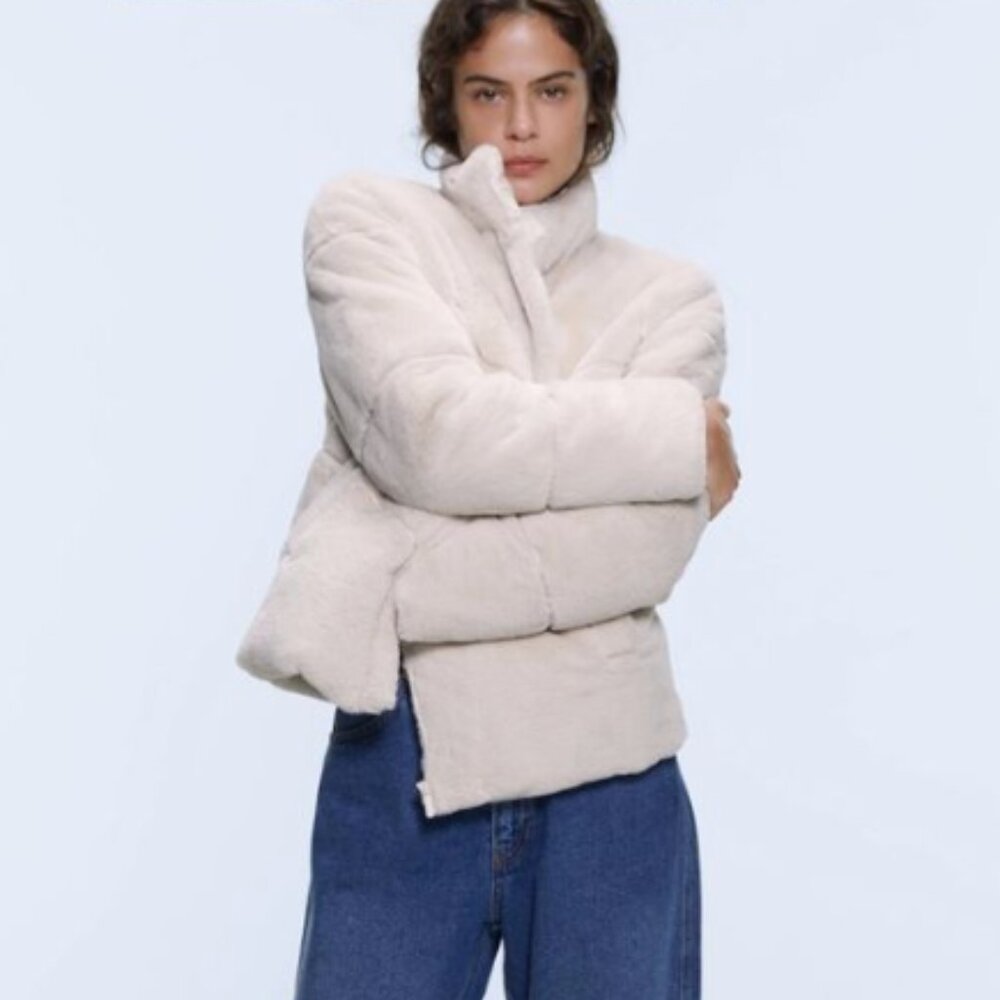 Zara Faux Fur Coat in Ecru